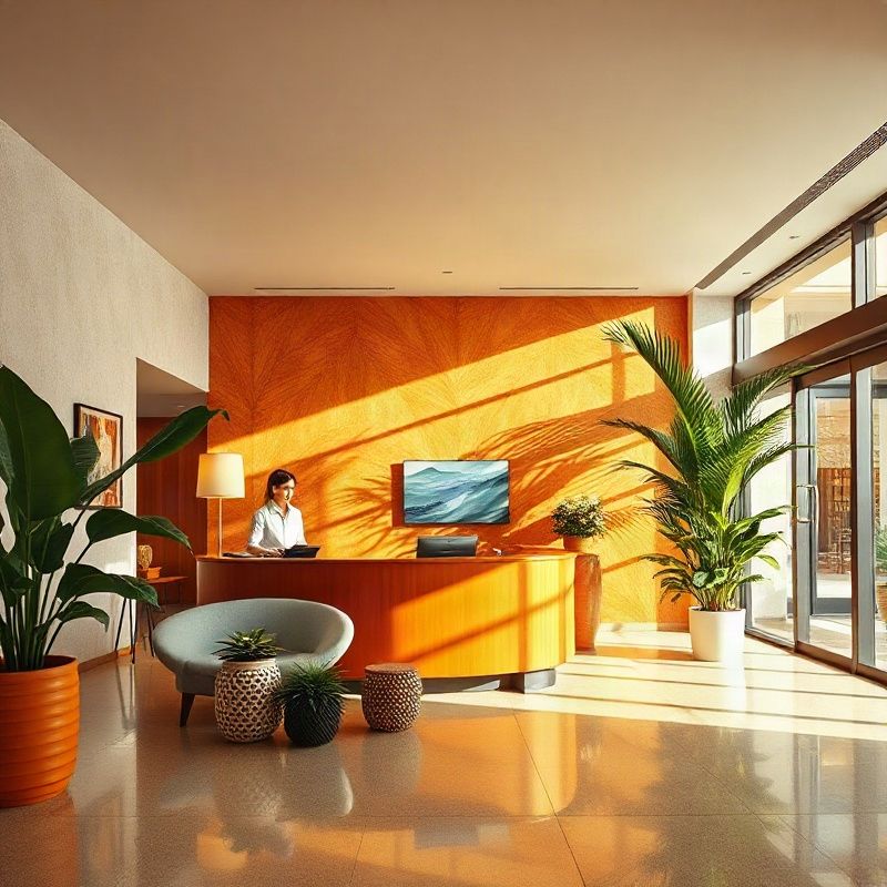 Recepção moderna de escritório imobiliário em Brasília