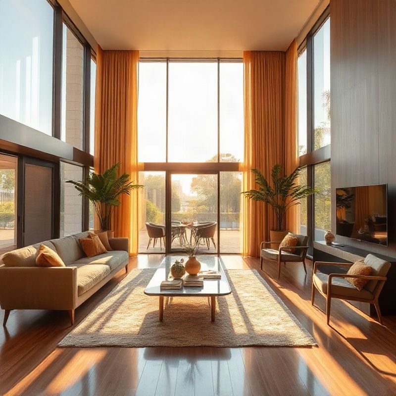 Sala de estar de apartamento de alto padrão em Brasília com luz dourada